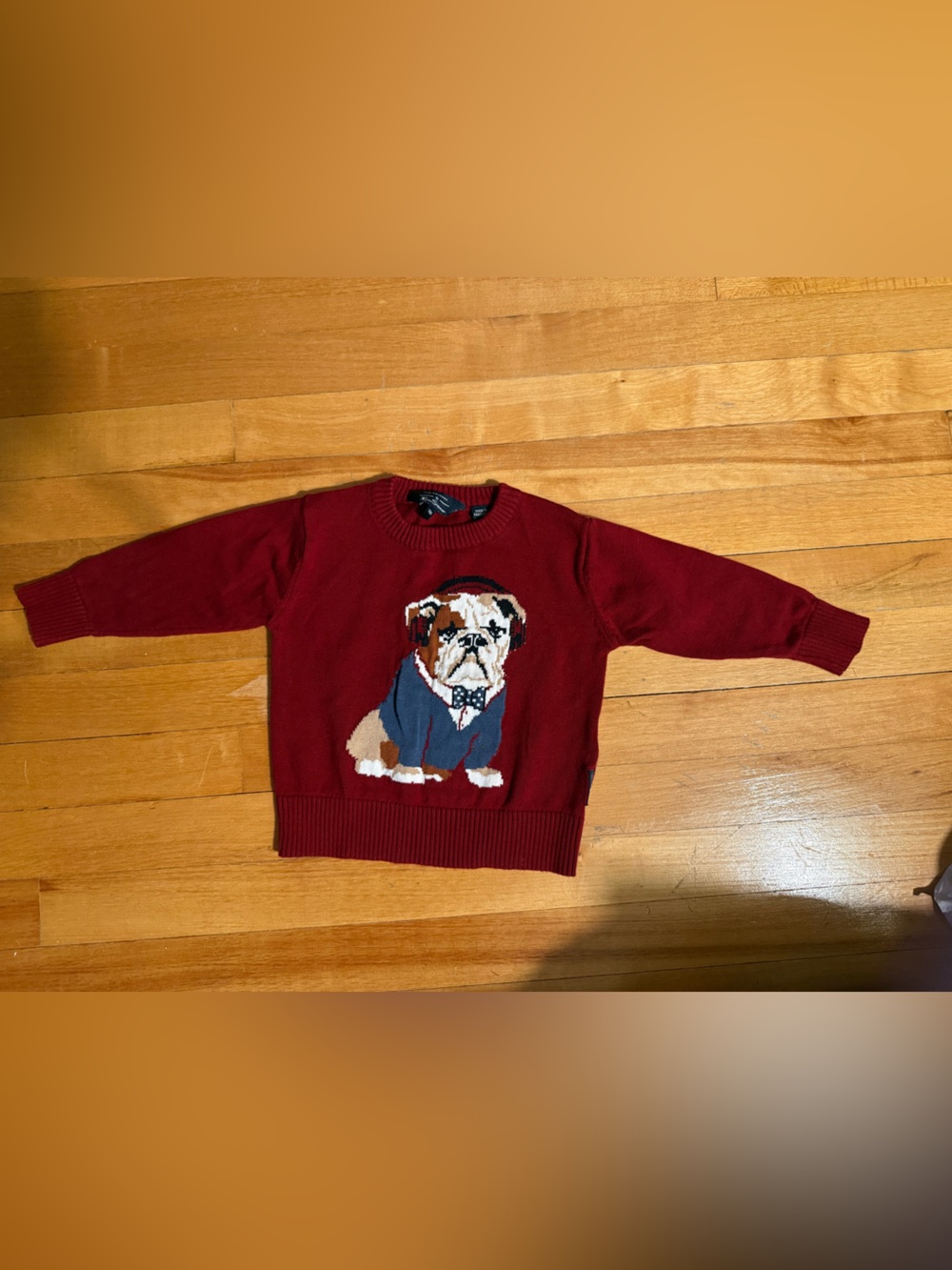 Ben Sherman Burgundy Crewneck Sweater with Bulldog Intarsia